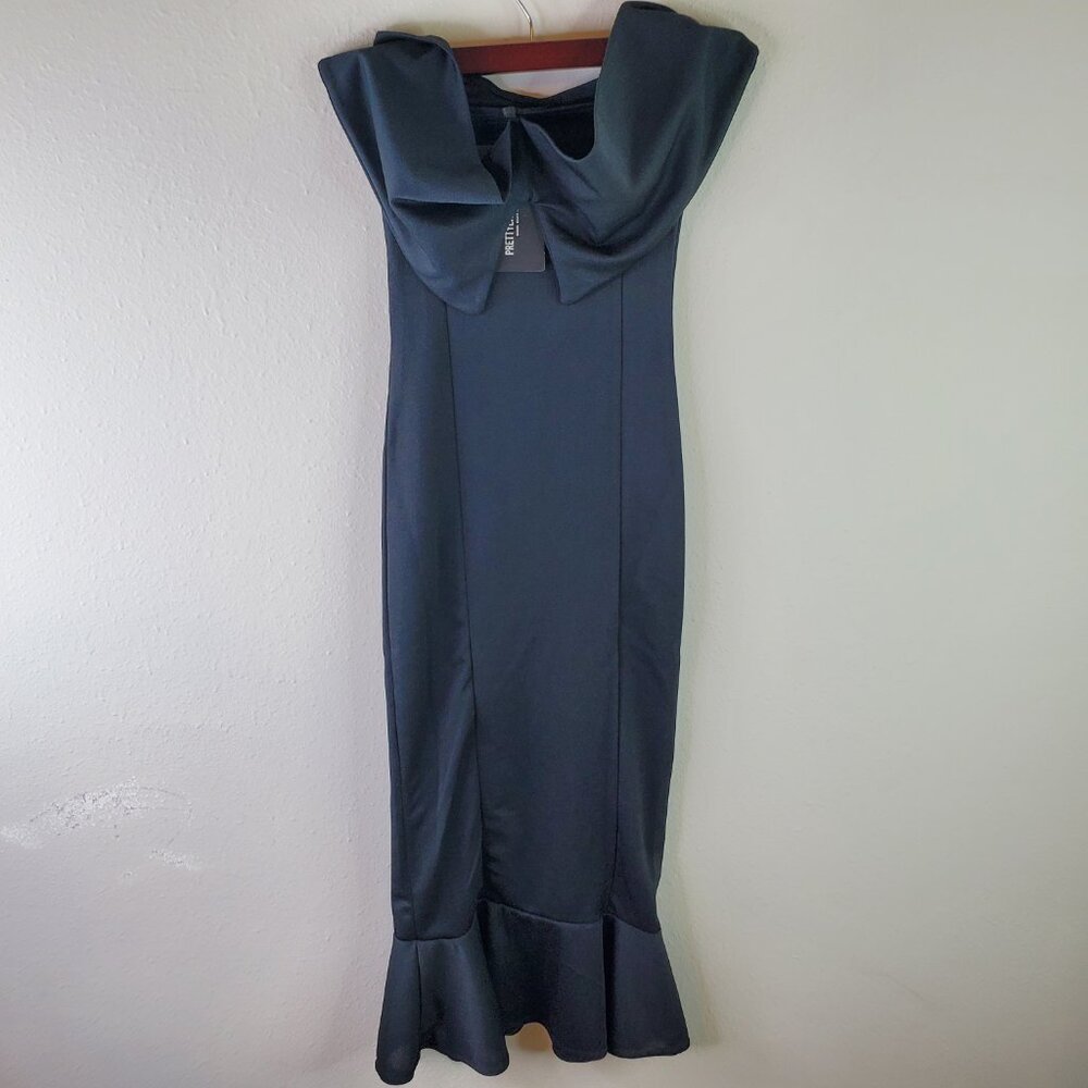PrettyLittleThing Womens Black Black Bardot Frill Hem Midi Dress 2 - Picture 6 of 8